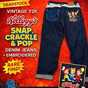Deadstock Vintage Y2K Kellogg’s Snap Crackle & Pop Denim Jeans – Embroidered